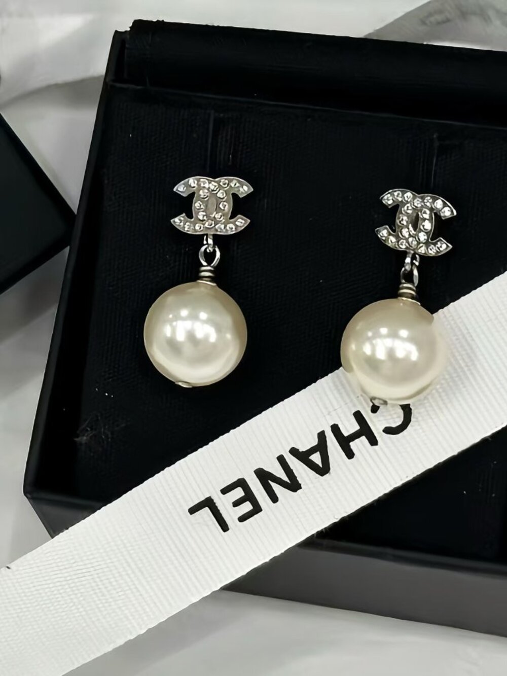 CHANEL Classic Pearl Drop Earrings with CC Motif